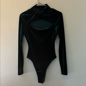 SHEIN Velvet Cutout Bodysuit - Dark Green